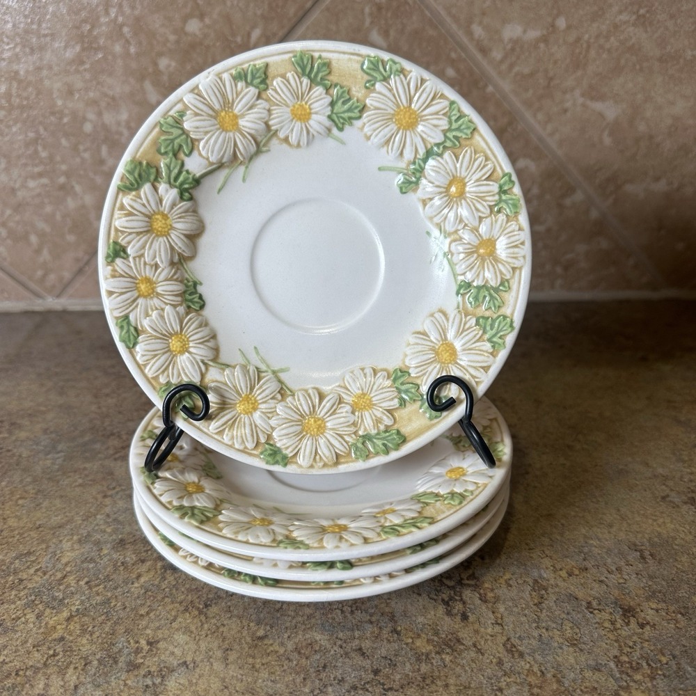 Vintage 1960's Metlox California Poppy Trail Sculptured Daisy - Set of 4 Saucers